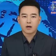 蓝色背景黑衣男主持